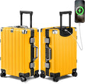 Krute Aluminum Frame Carry On Luggage 20 Inch Zipperless Luggages USB Charger Hardside PC Suitcase With Spinner Wheels Airline Approved Hard Shell Suitcases with TSA Lock (1 Piece)