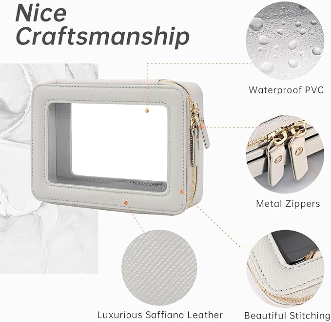 Aveniee Clear Makeup Bag Organizer,Travel Toiletry Bag for Women,Waterproof Cosmetic Pouch with Zippers,Car Accessories Organizers and Storage Case,Grey