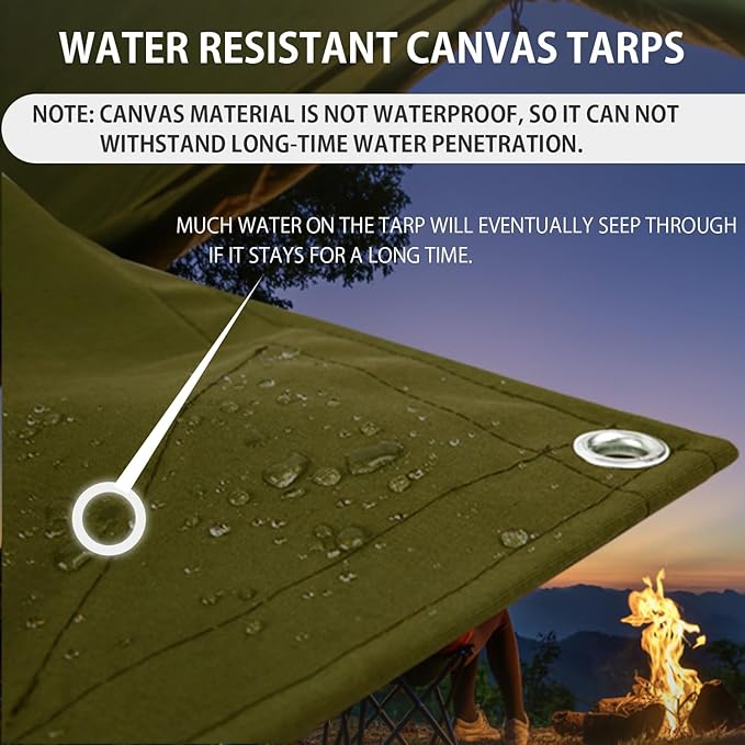 FoundGo Canvas Tarp 8x12ft Heavy Duty Waterproof Tarps with Grommets, UV Resistant, 22 Mil Tarpaulin,14 oz Durable Cloth Covers for Car, Roof, Boat, Camp, Canopy, Woodpile with Ropes-Moss
