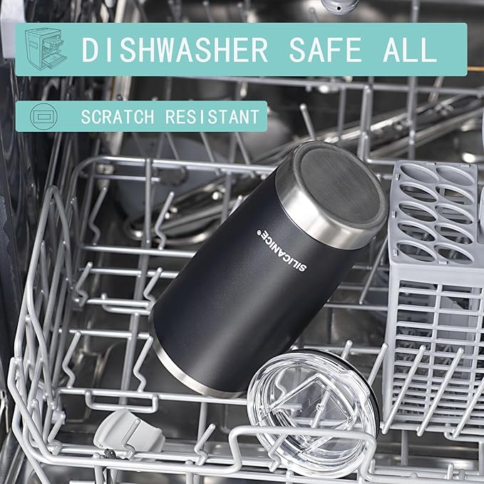 Black 20 oz Stainless Steel Double Wall Vacuum Insulated Tumbler with Lid - Dishwasher Safe & Spill Proof Travel Coffee Iced Cup & Mug For Men,Durable Coating Scratch Resistant Outdoor,Hot Cold Drink