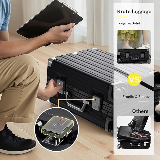 Krute Luggage Sets 2 Pieces Aluminum Frame Suitcase With Spinner Wheels 20 28 Inch Hardside No Zipper PC Luggages with USB Charger
