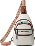 Sling Bag for Women Crossbody Bags Fanny Pack Sling Purse Backpack Vegan Leather Shoulder Bag Travel Anti Theft Beige