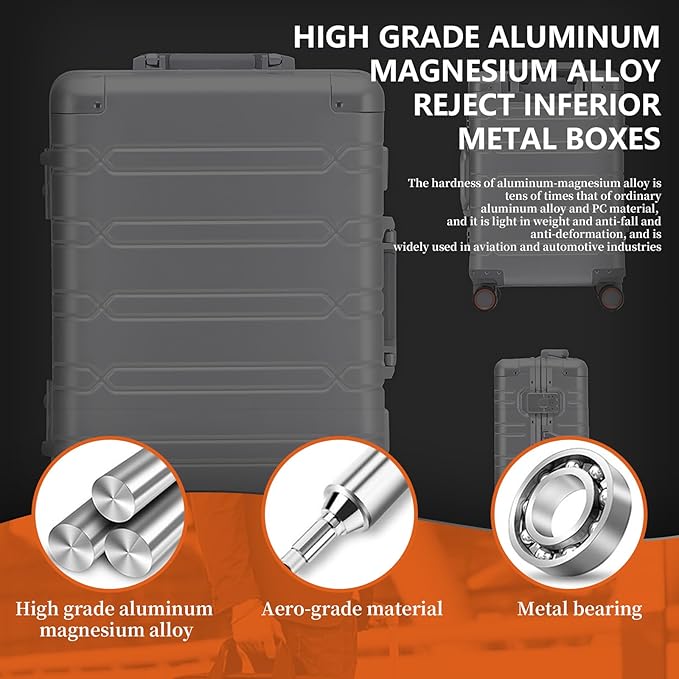 WEICHEN All Aluminum Magnesium Carry On Luggage with Duffle-Travel Bag, 22x14x9 Airline Approved 20 Inch Hard Shell Suitcase with Spinner Wheels and TSA Lock