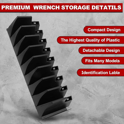 Makerfire 40PCS Magnetic Wrench Organizer for Tool Box Drawer Organization and Storage, Modular Wrench Holder/Rack Set with Metric & SAE Labels (Black)