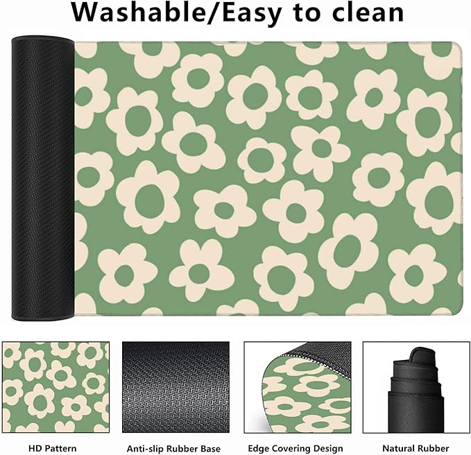 Gaming Mouse Mat Vintage Groovy Flowers Large Mouse Pad Extended Mouse Pad Desk Mat Non-Slip Rubber Base Mice Pad Desk Pad for Office Game Home 35.4x15.75 in