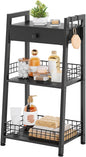 3-Tier Bathroom Ladder Shelf with Drawer, Freestanding Tower Shelf Ladder Bookshelf for Living Room, Bedroom -Black
