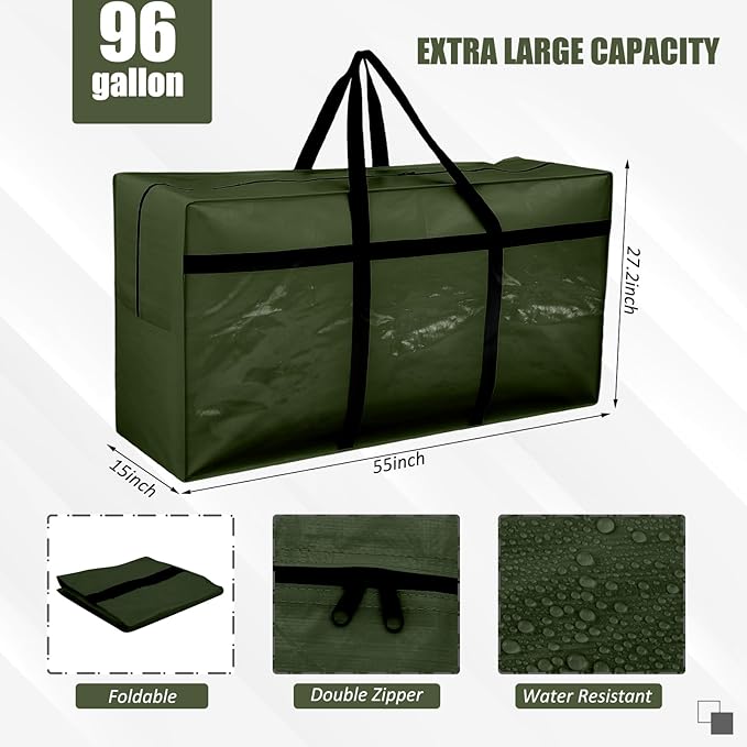 4 Pcs Large Moving Bags with Zipper and Handles Foldable Storage Duffle Bags Heavy Duty Extra Large Totes for College Dorm Travel Clothes Blankets Bedding Moving(96 Gallon,Green)