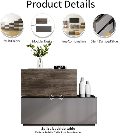 Modern Nightstand Stackable Storage Drawers, Modular Bedroom Furniture Set - Storage Cabinet, Bedside Table, Sofa End Table for Bedroom Living Room Hallway Entryway