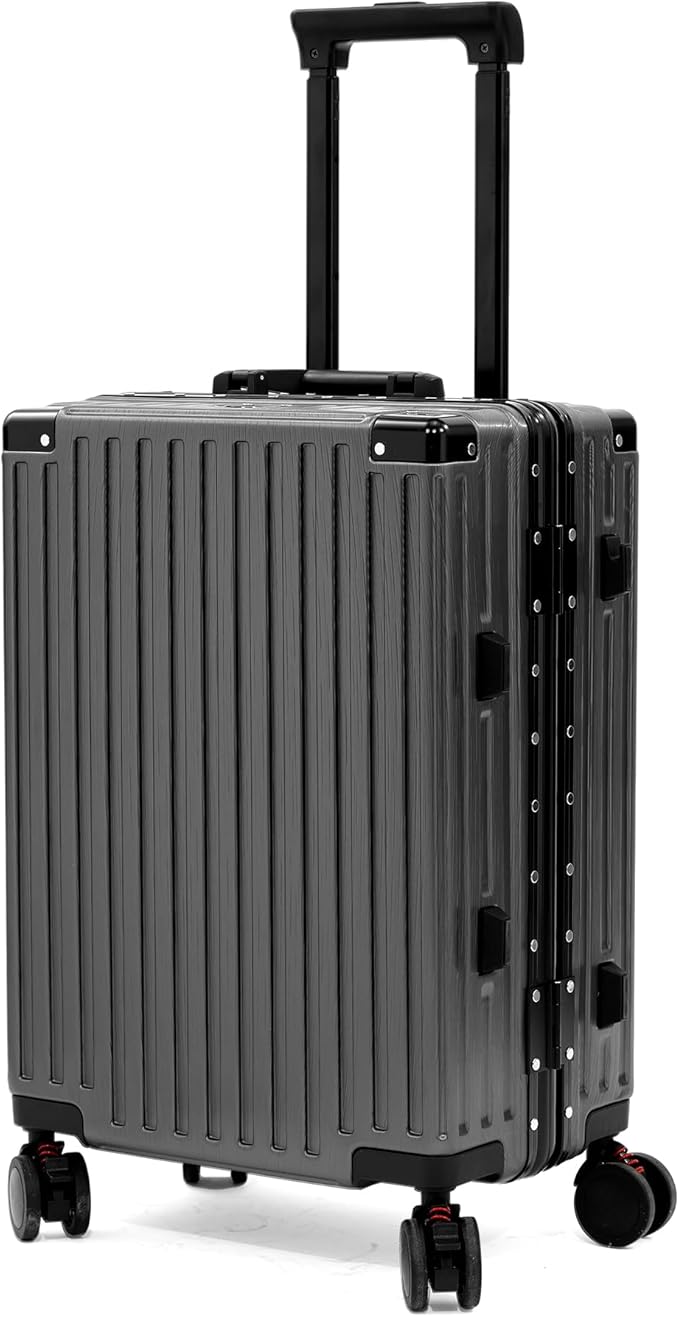 UrbanExporer 20 Inch Carry On Luggage Aluminum Frame Airline Approved, Zipperless Luggage Carry On TSA Approved ABS+PC Hard Shell Suitcases, Lightweight Carry-On Suitcase with Cup Holder, Metal-Gray