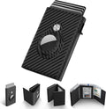 Mens Smart Wallet Card Holder for AirTag: Leather, Compatible with Apple Air Tag, RFID Blocking, Slim, Carbon Fiber, Minimalist - 9-14 Card Capacity | ID Window | Cash Slot (Black)