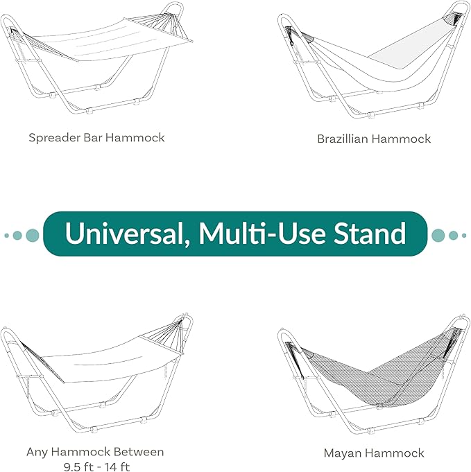 Sunnydaze Universal Double Hammock Stand Only - 550-Pound Capacity - Heavy-Duty Hammock Stand for Outside - Fits 9 to 14 Foot Hammocks - Black