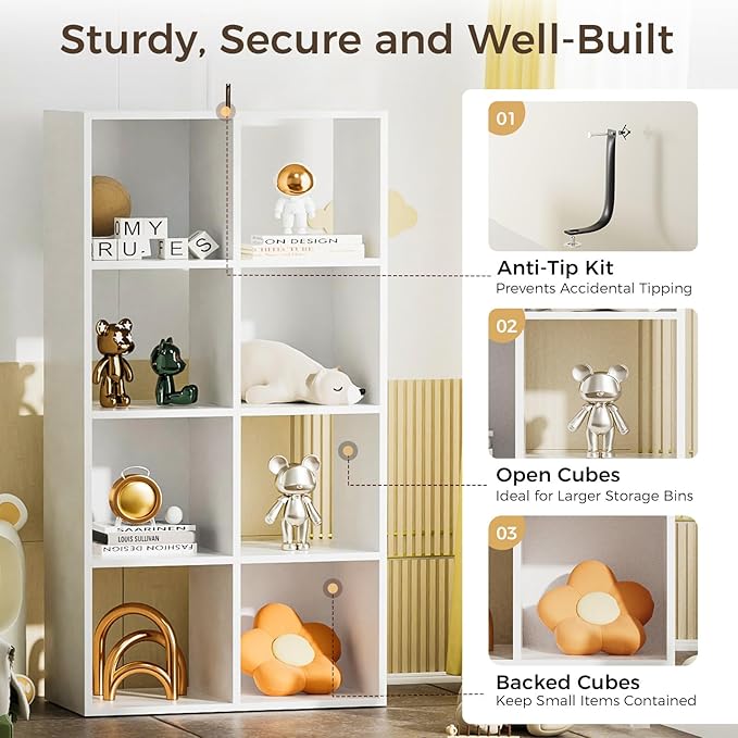 COMHOMA 8 Wood Cube Storage Organizer with Open Back and Removable Back Panels, 11In White Cube Storage Bookshelf, Cubicle Shelf Bookcase for Home Office Bedroom Living Room, Vertical or Horizontal