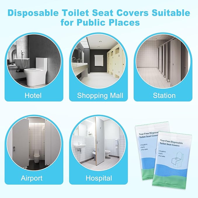 50 Packs Tear-Free Toilet Seat Covers Disposable for Adults and Kids, 16x24 Inch Waterproof Non-Slip Disposable Toilet Seat Cover for Travel, Public Toilet, Outdoors (Individual Package)