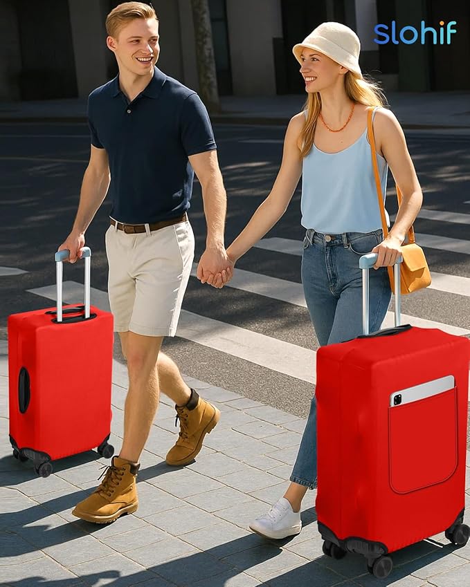 Slohif Luggage Cover for Suitcase Tsa Approved Protector - Luggage Sleeve Suit Case Cover Travel Stretch Large Baggage Case Protective Washable Fit 26-28 Inch Red