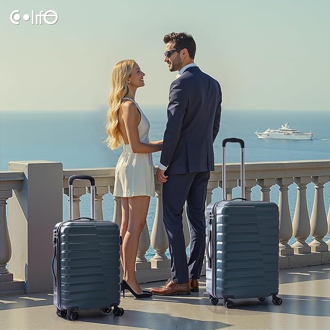 Coolife Carry On Luggage Airline Approved with Wheels Hard Shell Suitcase Spinner TSA Lock Telescopic Handle 20in-Wine Red