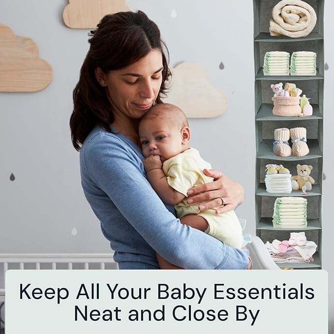 Boxy Concepts 10-Shelf Hanging Hat Organizer for Baseball Caps - Grey Contemporary Fabric - Space-Saving Baseball Cap Organizer & Closet Storage - Wall-Mount Hat Rack & Shoe Rack