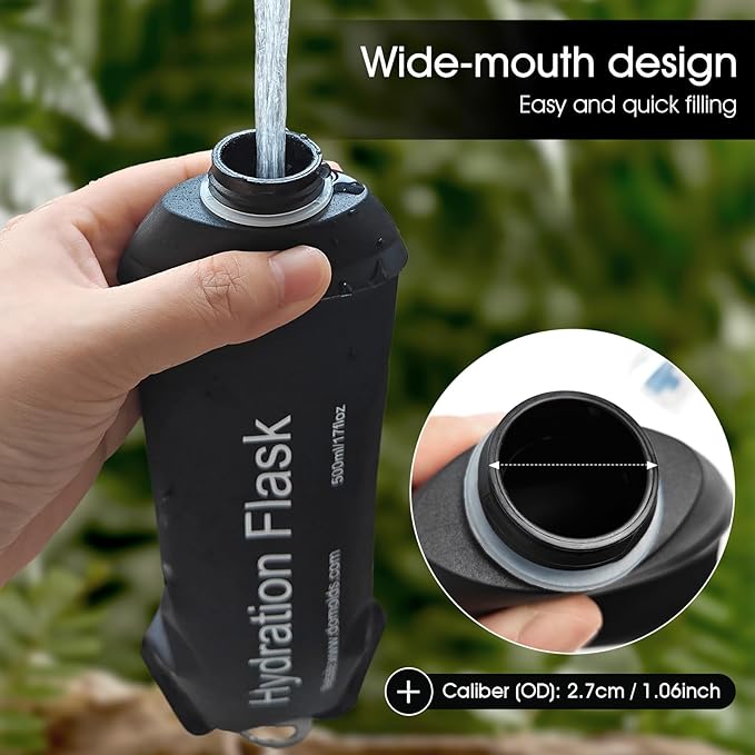 GYGYL Soft Flask, TPU Collapsible Soft Water Bottle for Hydration Pack, Running Vest, Leak-Proof Folding Water Bottle for Hiking Cycling Climbing Jogging-150ml Black, 2pcs
