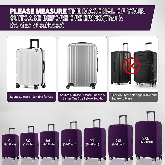 Travel Luggage Cover Suitcase Protector Scratch-Resistant Fit 19-31 Inch Suitcase, Not Included Suitcase (Purple, XL(28-29 inch))