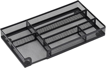 Desk Drawer Organizer Tray 6 Compartment Mesh Organizers 11x6x1.4" Small Metal Pencil Organizer Pen Pencil Tray for Home Office School Supplies Desktop Desk, Drawer org