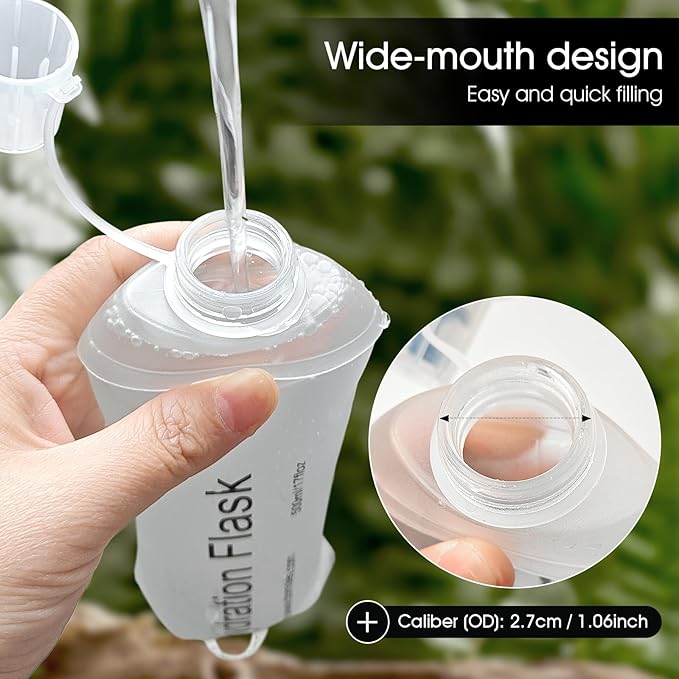 GYGYL Soft Flask, TPU Collapsible Soft Water Bottle for Hydration Pack, Running Vest, Leak-Proof Folding Water Bottle for Hiking Cycling Climbing Jogging-500ml White