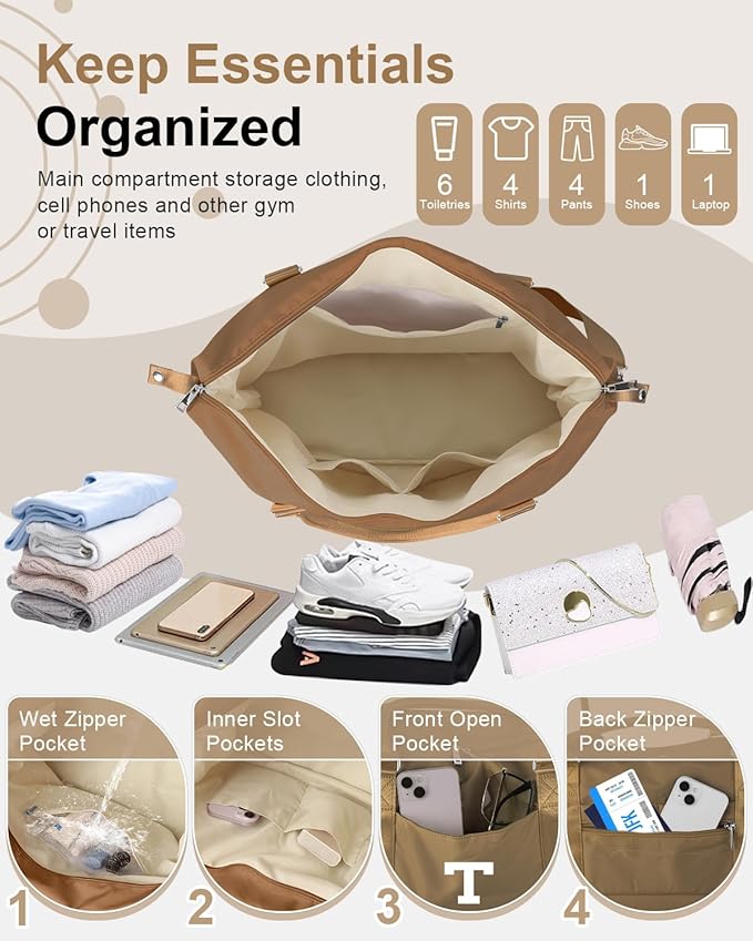 Birthday Graduation Gifts for Daughter,Initial Travel Duffel Bag Sports Gym Bag for Girls Teen Kids Birthday Gifts,Personalized Weekender Bag Carry On Tote Bags Cute Overnight Bag for Women(Brown, T)