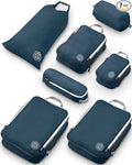 Large Compression Packing Cubes for Travel-Packing Cube Luggage Organizers 7 Piece Set for Checked Luggage-Ultralight, Expandable/Compression Bags by TRIPPED Travel Gear (Navy/White)
