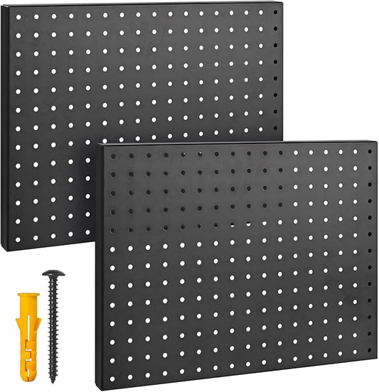 G.CORE Heavy Duty Metal Pegboard Organizer - Wall Storage Steel Peg Board Panels Set 1/4 inch Round Holes 17"x13" 2 Pack Garage Craft Tool Display Hanging Rack Organization Kit with Mounting Hardware