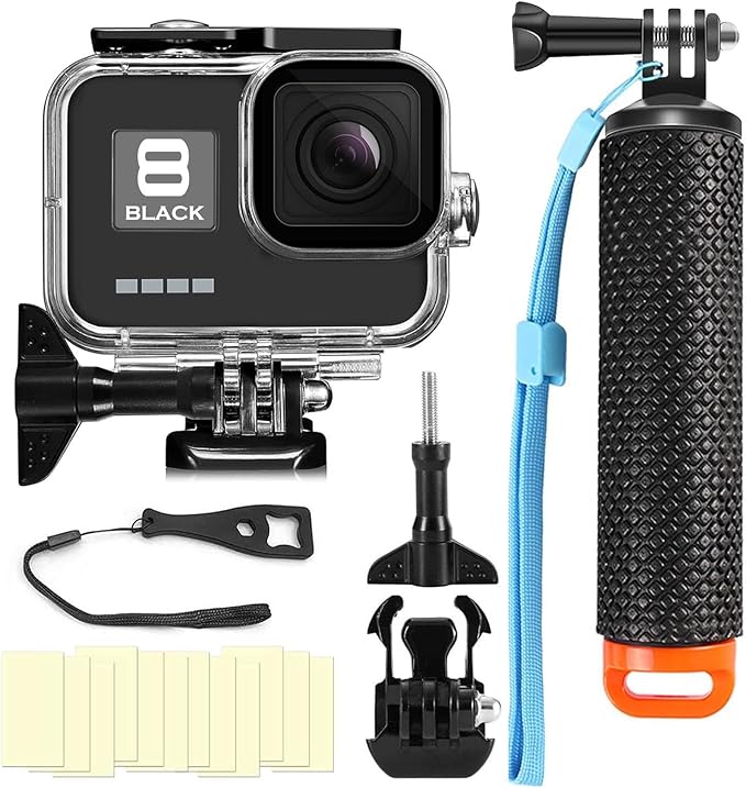 Compatible for Go Pro Hero 8 Black Waterproof Housing Case 60M/196FT Protective Underwater Diving Case Shell with Cameras Handle Mount Accessories Kit