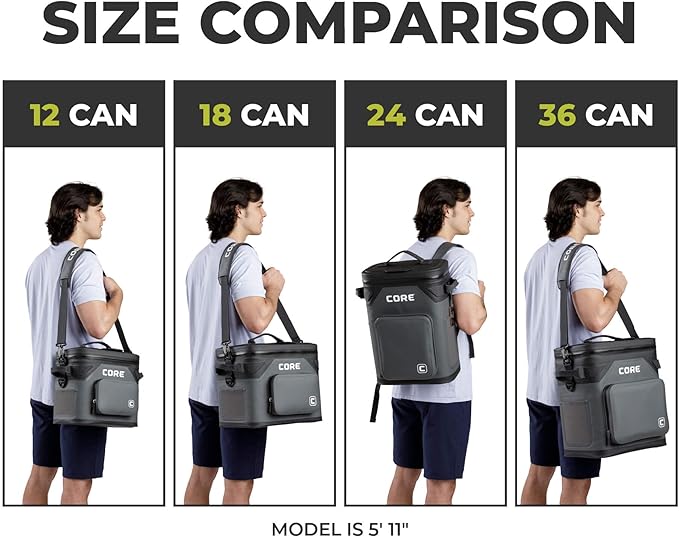 CORE Magnetic Leak Proof Soft Cooler with Waterproof Zipper | Insulated Bag Portable Ice Chest Box | Best Soft Cooler for Food & Beverages for Tailgating, Car Camping, Travel, and Family Beach Picnics