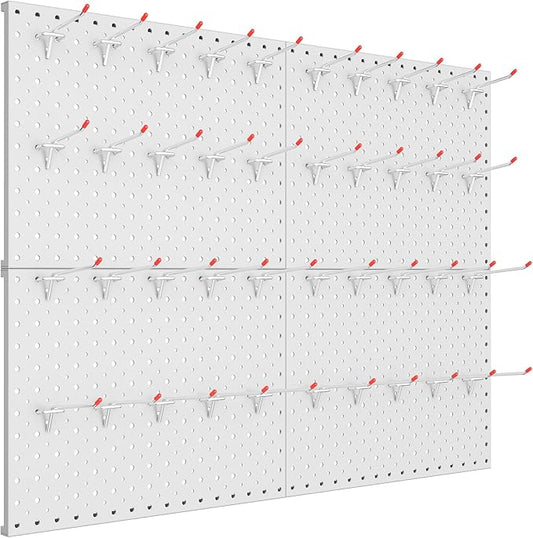 TORACK Metal Pegboard Panels and Hooks for Garage, Workbench, Shop, Shed Tool Organizer Peg Board with 1/8" & 1/4" Holes, Modular Wall-Mounted Pegboard with Pegboard Hooks(Light-Grey)