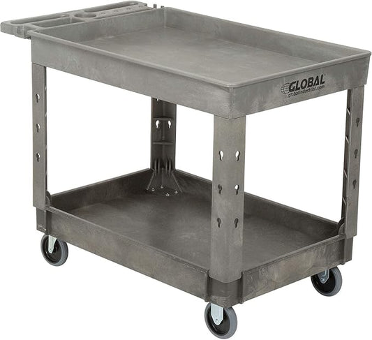 Global Industrial Plastic 2 Tray Shelf Service & Utility Cart, 44” x 25-1/2”, 5" Rubber Casters