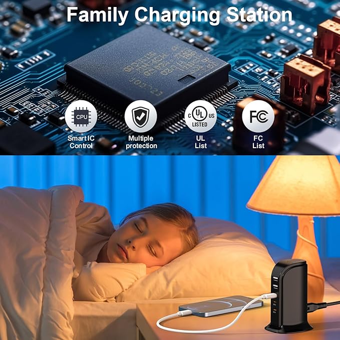 Type C Charger for Multiple Devices, Upoy USB C Fast Charging Station 100W Total, USB C Charger Block with Dual PD C Ports, USB Tower Multiports Space Saving, Charging Accessories for iPhone/Samsung