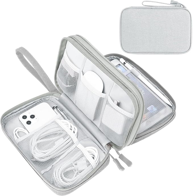 FYY Electronic Organizer, Large Travel Cable Organizer Bag Pouch Electronic Accessories Carry Case Portable Waterproof Double Layers All-in-One Storage Bag for Cable, Cord, Charger, Phone, Grey