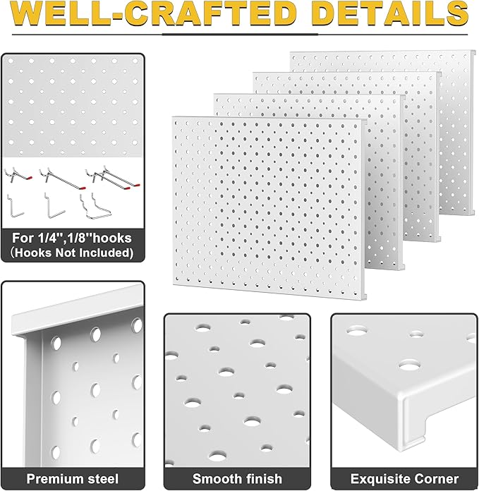 Ultrawall Metal Pegboard Panels, Pegboard Wall Organizer, Peg Boards for Wall, Garage Tool Storage Organization, 12"X16", 4pcs, Gray