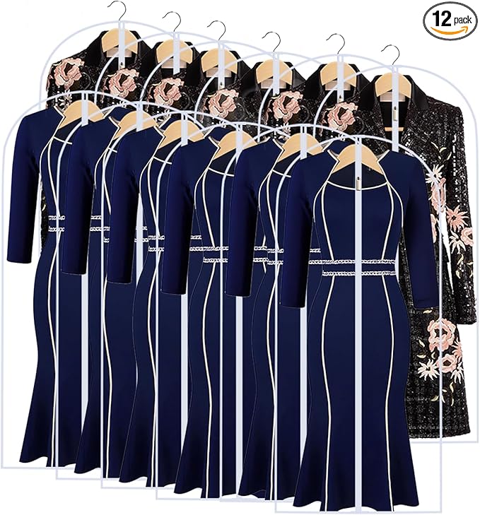 Garment Bags for Hanging Clothes 24'' x 54'' (Set of 12) Coat Covers for Closet Foldable Washable Dress Bags for Hanging Clothes for Long Dress Dance Costumes Suits Gowns Coats