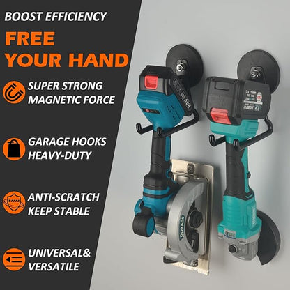 MUTUACTOR New Upgraded Magnetic Hooks Heavy Duty,40lbs Anti-Scratch Garage Large Magnet Hooks,2PCS Super Strong Magnetic Garage Hooks for Organizing Impact Drivers Trailer Cord Garden Tool Box