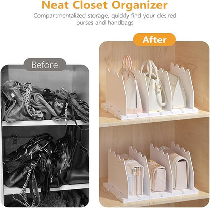 Ronlap Purse Storage Organizer for Closet, White Closet Bag Storage Dividers Rack Shelf Purse Dividers for Closet Organization Handbag Separators Closet Purse Organizers and Storage, 4 Pack, White