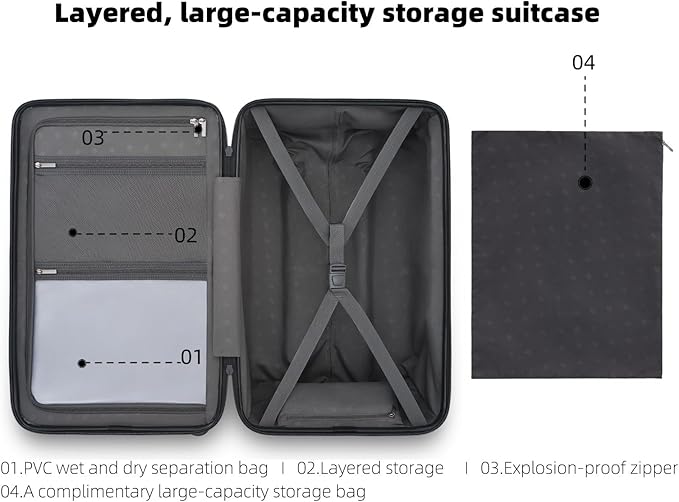 NINETYGO Trunk Luggage 22 Inch, Small Checked Luggage with Double Spinner Wheels, Anti-Burst Zipper, Hard Case PC Suitcase, Lightweight Travel Luggage, TSA Approved (Slate Grey, Hudson)