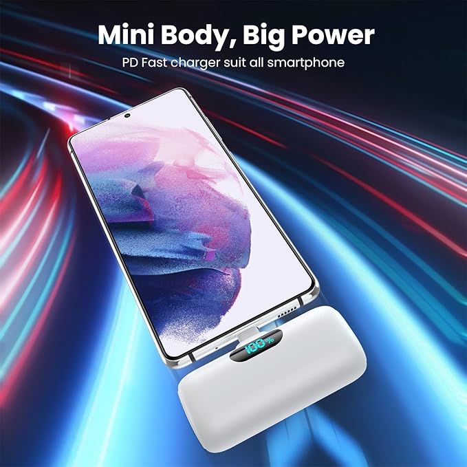 [2-Pack] Mini Portable Charger 5000mAh Power Bank,3A PD USB C Cell Phone Portable Power, LCD Display Battery Pack Compatible with iPhone 16/15/15 plus/15 pro/15 pro Max/Android/Samsung/Moto/LG etc