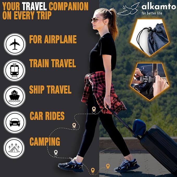 Travel & Camping Comfortable Memory Foam Pillow – Easy to Carry Portable Bag – Temperature Regulating Pillow Case (White + Extra Cover)