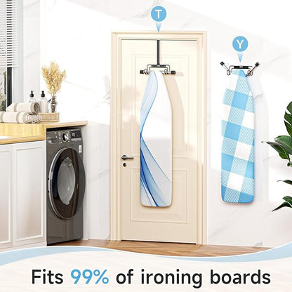 Ironing Board Holder Wall Mount, Over The Door Ironing Board Holder, Over The Door Or Wall Mount Ironing Board Hanger for Y & T Leg Iron Boards (Black)