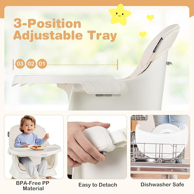 BABY JOY 16 in 1 High Chair, Convertible Baby Highchair for Babies and Toddlers with Activity Center, Booster Seat, Building Block Table, Toddler Chair with Safety Harness, Removable Tray (White)