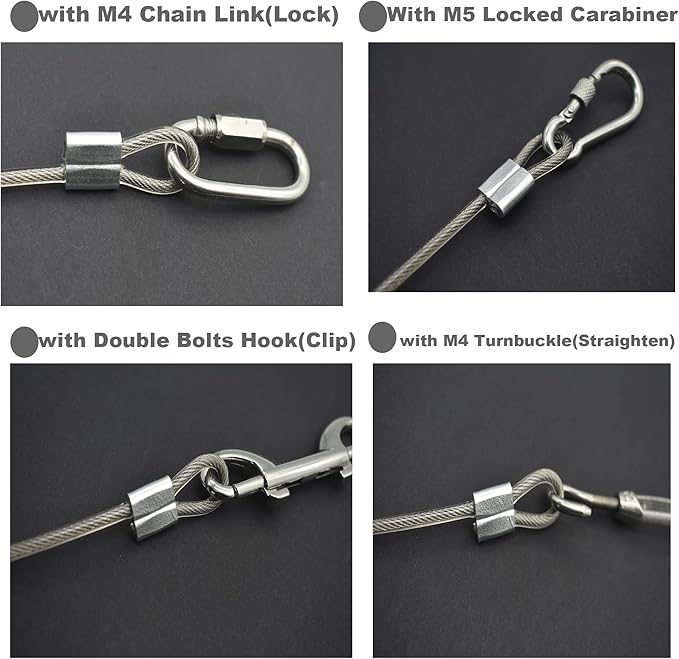10 Pcs 5mm Wire 12 inch Vinyl Coated Stainless Steel Cable with Loops Short Wire Rope Lanyard Lock Security Chain Link for Outdoor Gates, Clear(5mm x 12 inch)