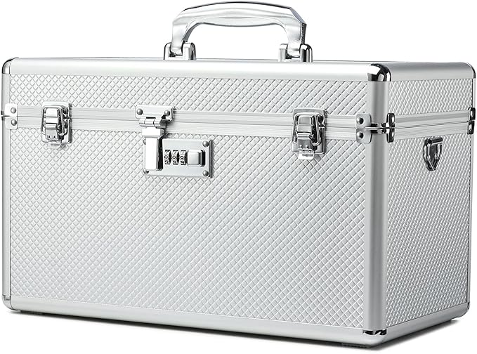 Storage Lock Box with Combination code, Lockable Medicine Storage Case, Empty First Aid Box, Security Lock Box, Multipurpose Lockbox for Home and Outdoor Use (Silver, X-Large)