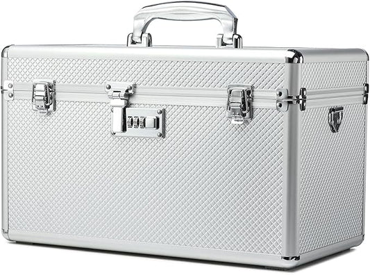 Storage Lock Box with Combination code, Lockable Medicine Storage Case, Empty First Aid Box, Security Lock Box, Multipurpose Lockbox for Home and Outdoor Use (Silver, X-Large)