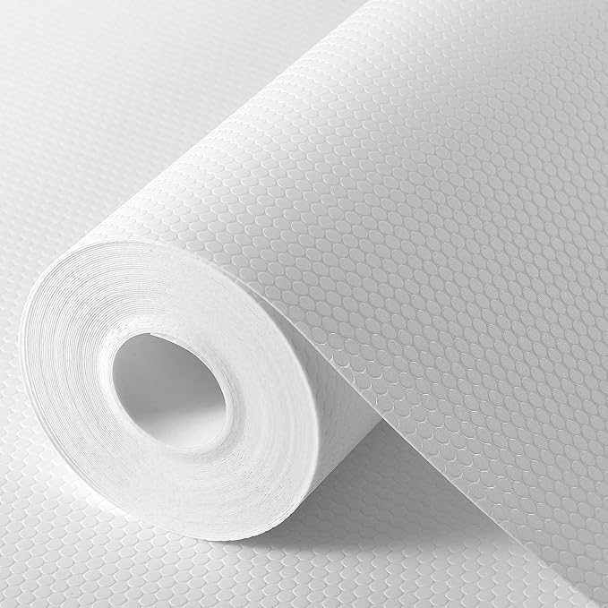White Shelf Liners for Kitchen Cabinets Non Adhesive Drawer Liner for Bathroom Waterproof Refrigerator Liners for Shelves Fridge Plastic Mats Cabinet Cupboard Liner 11.8 x 236.2 Inches x 2 Rolls