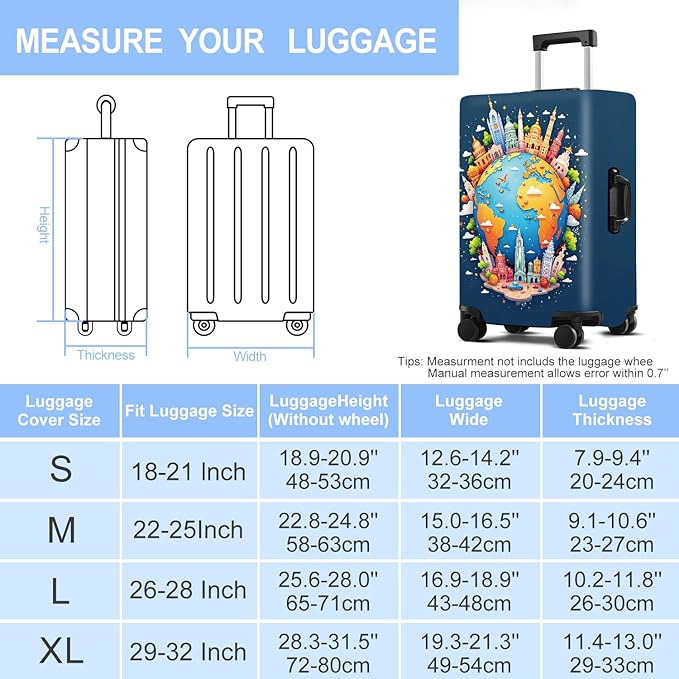 Luggage Cover Washable Suitcase Protector Anti-Scratch,Stretchable Fit for 20-34Inch Luggage Durable Travel Bag Cover with Zipper Closure (Earth, XL(fits 32-34Inch suitcase))