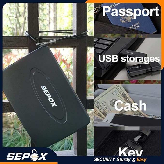 SEPOX 10Pcs Portable Security Case Lock Box Steel, Personal Travel Safe Storage Cabinet for Small Item, with 3 Ft Security Cable& Ressetable Combination Lock for Office, Car, Sports, Water Resistant