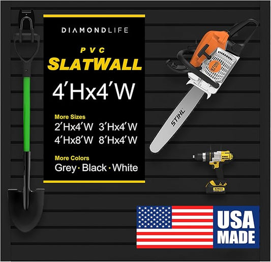 DLDIRECT 48" X 48" - Slatwall Panel Garage Organizer: Heavy Duty Wall Mounted PVC Rack, Interlocking Slat Paneling for Garage Storage, Slotwall Board, Shelves System
