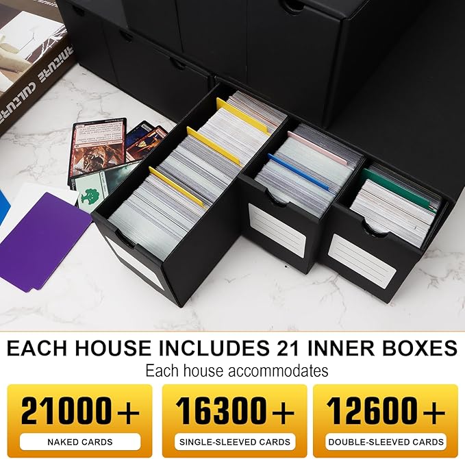 Trading Card Storage Box, Includes 21-600 CT Boxes & Card Dividers, + Trading Card Organizer for Collectible Card Games, for TCG, MTG, PTCG, Baseball Cards, with Labels & Tapes